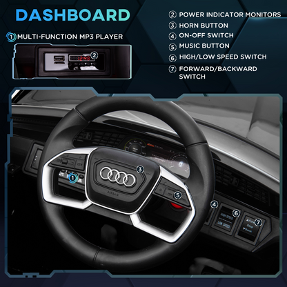 Licensed Audi E-tron 12V Kids Ride-On Car with Remote, Lights & Music - Black