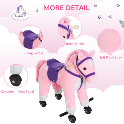 Wheeled Rocking Horse Ride on Rocker Children Riding Toy Plush Sound HOMCOM