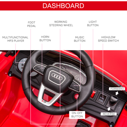 Audi RS Q8 6V Kids Electric Ride-On Car w/ Remote Control - Red Adventure!