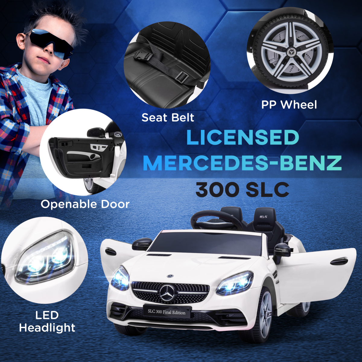 Mercedes Benz 12V Kids Electric Ride-On Car with Remote & Music - White