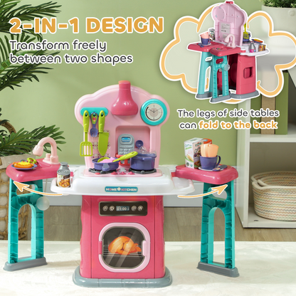 45 Pieces Kids Kitchen w/ Rotating Tables, Light, Sound, Spray
