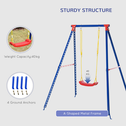 Metal Swing Set w/ Adjustable Rope A-Frame Stand Outdoor Playset Outsunny