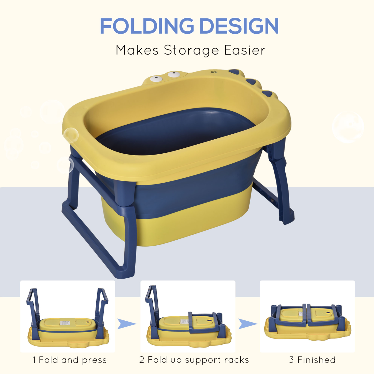 2-in-1 Foldable Baby Bathtub & Bath Stool for Infants to Toddlers - Yellow