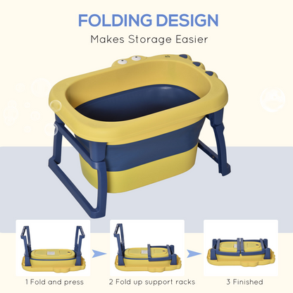 2-in-1 Foldable Baby Bathtub & Bath Stool for Infants to Toddlers - Yellow