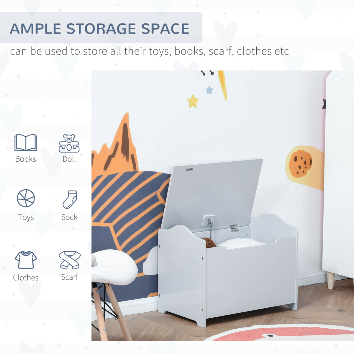 Charming Grey 40x60cm Kids Toy Storage Box - Safe, Sturdy & Stylish Organizer!