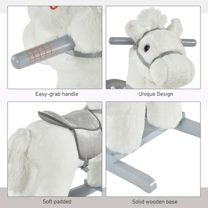 Kids Plush Ride-On Rocking Horse with Plush Toy Sound Handle Grip HOMCOM
