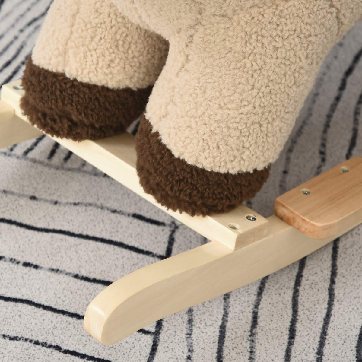 Plush Rocking Lion Ride-On with Sound, Seat Belt & Wooden Base for Kids