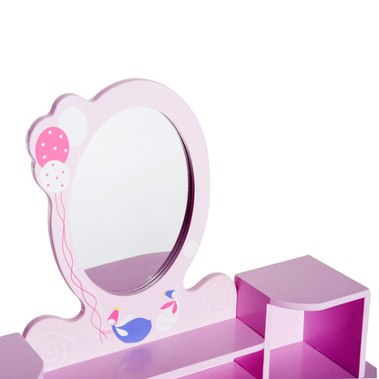 Kids Dressing Table and Stool Set Make Up Desk with Storage (Pink)