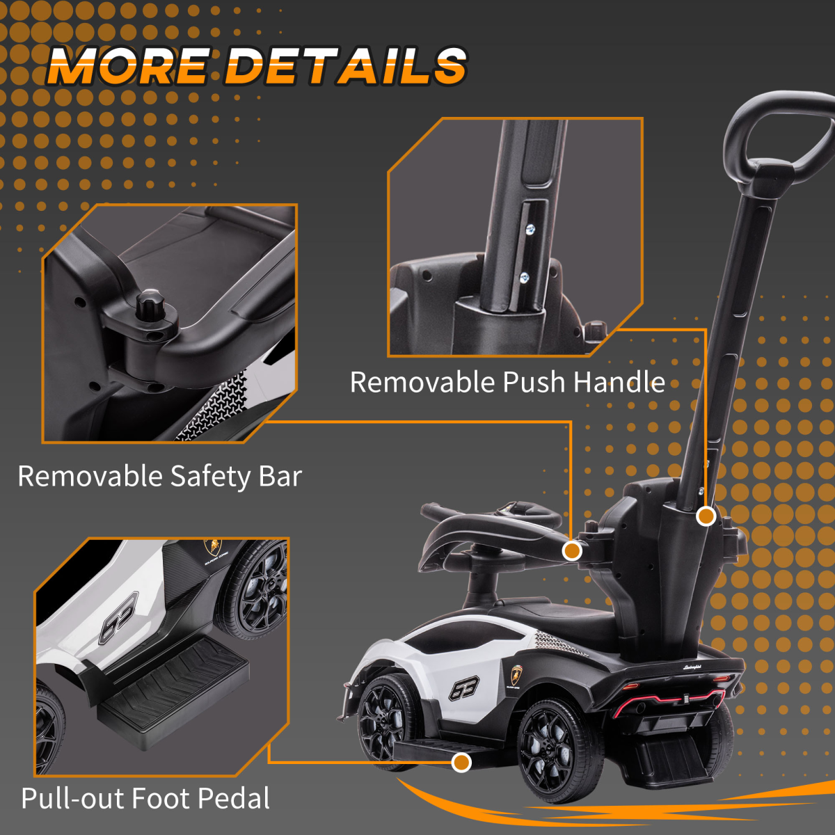 Lamborghini Essenza SCV12 2-in-1 Baby Ride-On & Push Car - White Adventure!