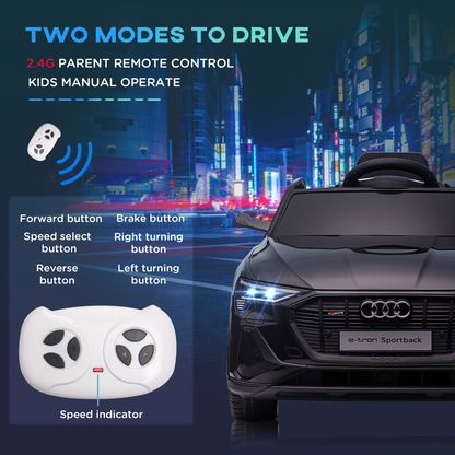 Licensed Audi E-tron 12V Kids Ride-On Car with Remote, Lights & Music - Black