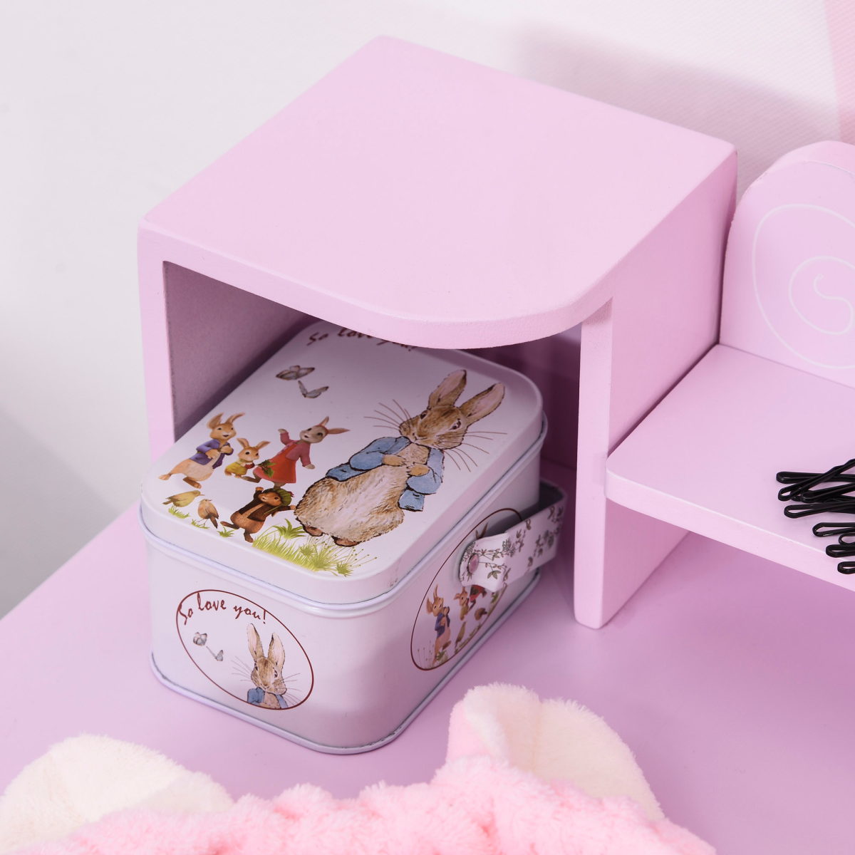 Kids Dressing Table and Stool Set Make Up Desk with Storage (Pink)
