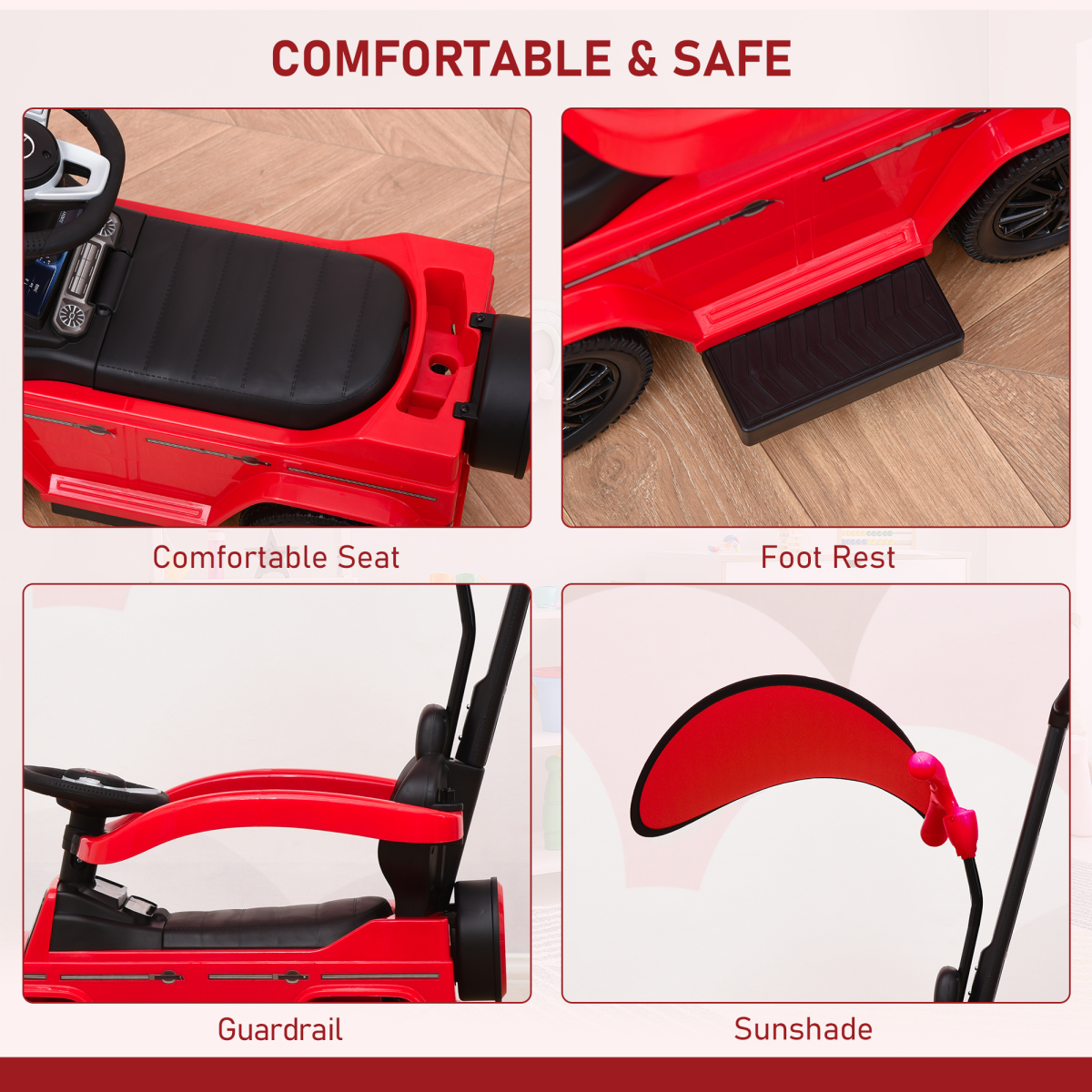 Premium Mercedes-Benz G350 3-in-1 Kids Ride-on Stroller Car - Red