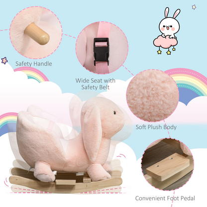 Cute Kids Ride-On Rocking Rabbit Sound Handlebars Seat Belt Plush Body