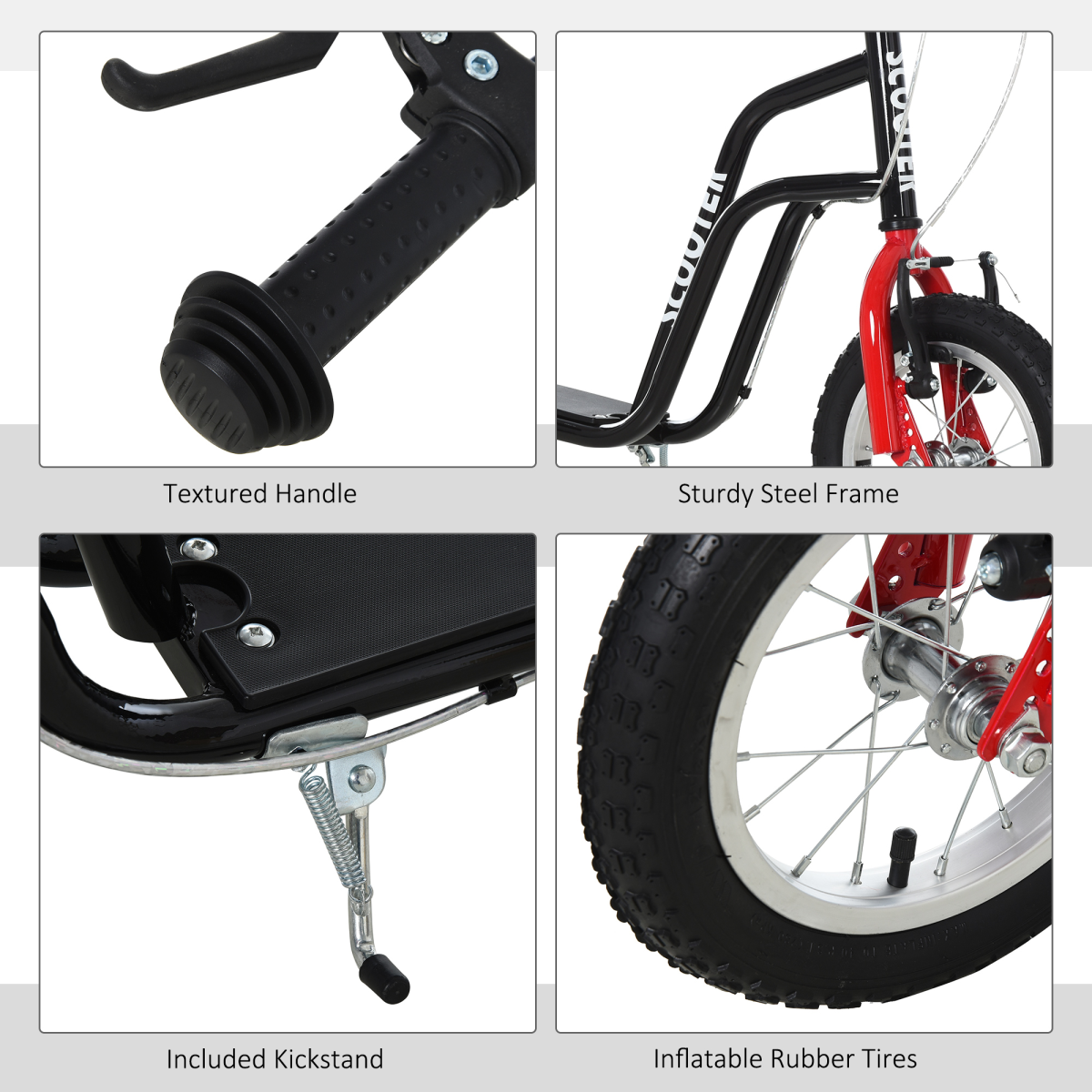 HOMCOM Adjustable Kids Kick Scooter with Inflatable Wheels - Black Style!