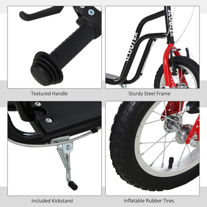 HOMCOM Adjustable Kids Kick Scooter with Inflatable Wheels - Black Style!
