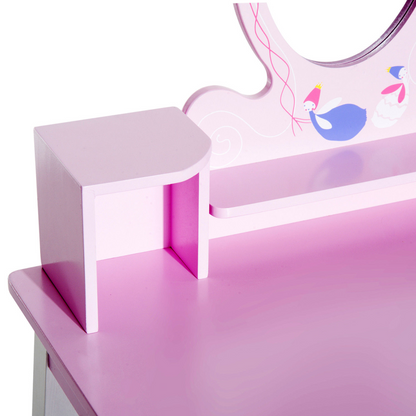 Kids Dressing Table and Stool Set Make Up Desk with Storage (Pink)