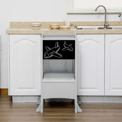 Kids Step Stool Toddler Kitchen Stool with Blackboard Lockable Handrail