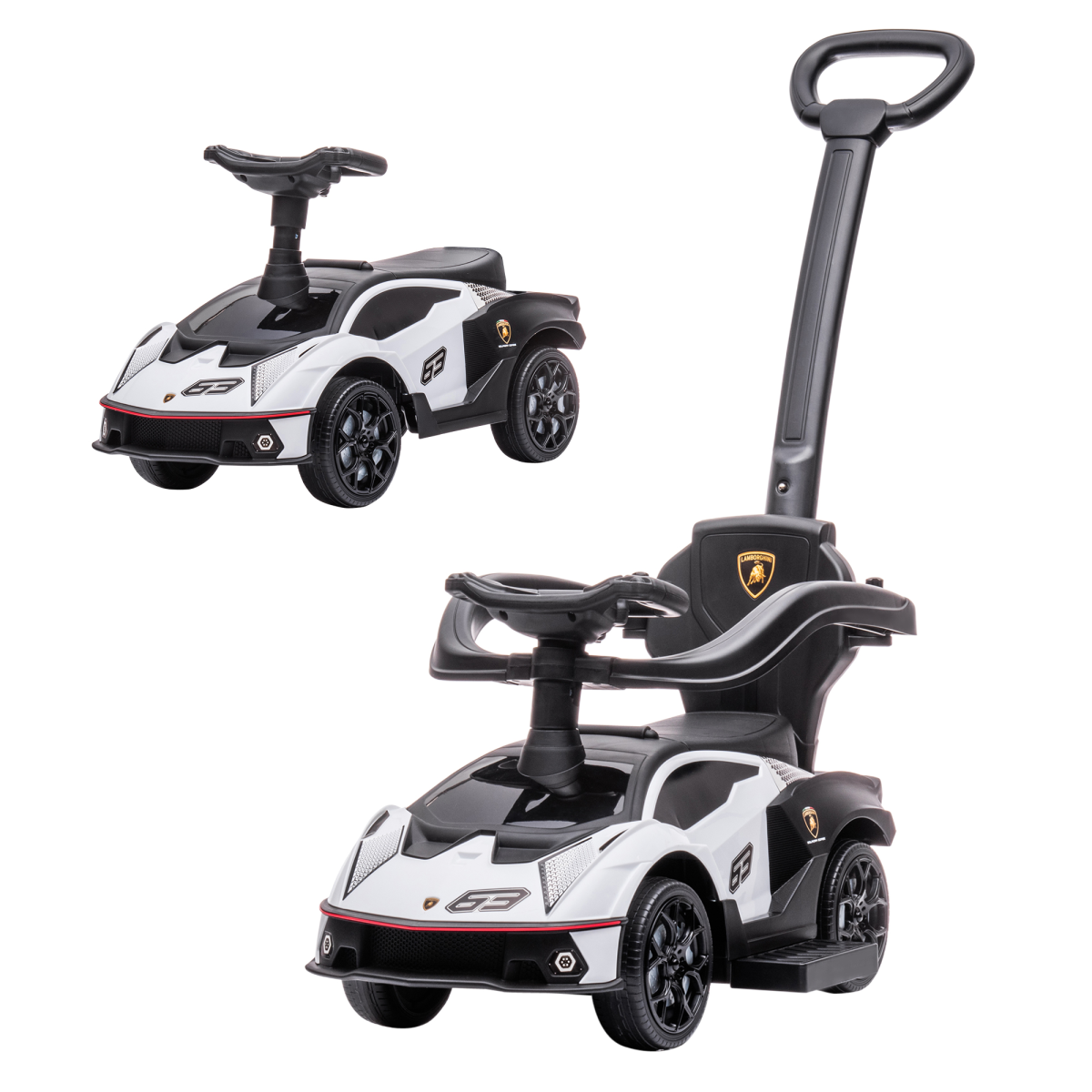 Lamborghini Essenza SCV12 2-in-1 Baby Ride-On & Push Car - White Adventure!