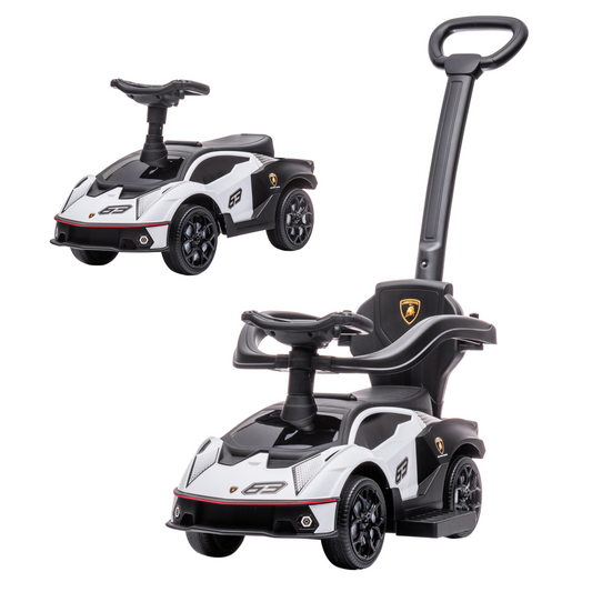 Lamborghini Essenza SCV12 2-in-1 Baby Ride-On & Push Car - White Adventure!