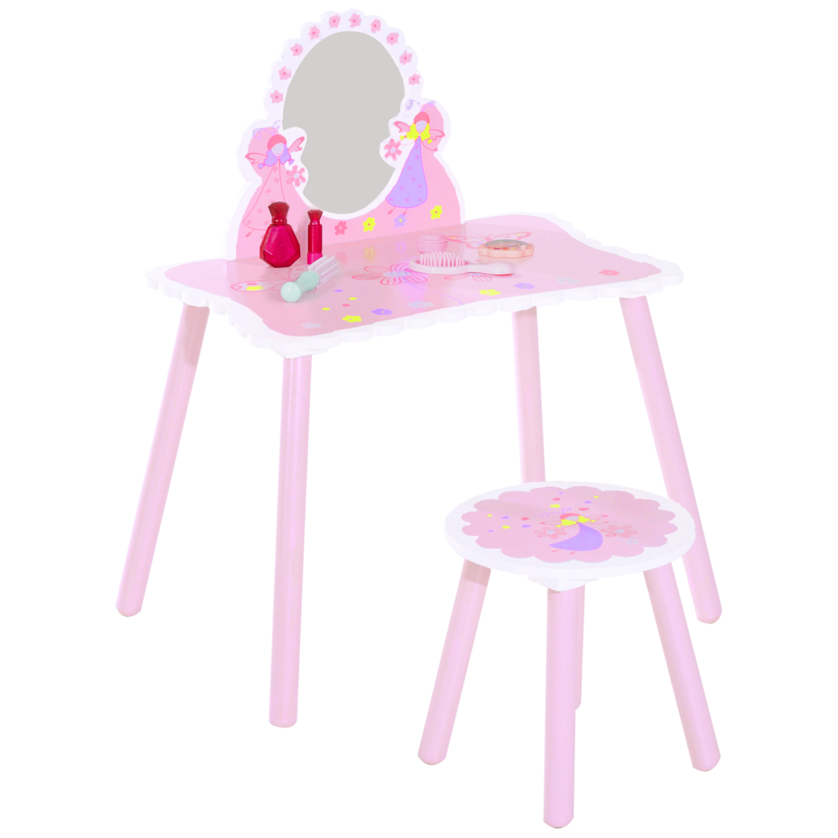 Enchanting Pink Kids Dressing Table Play Set with Stool & Mirror