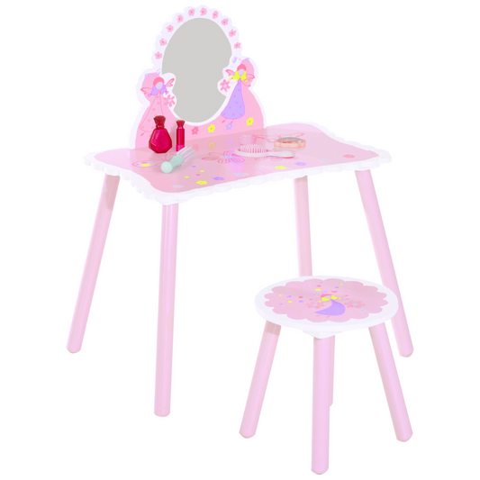 Enchanting Pink Kids Dressing Table Play Set with Stool & Mirror