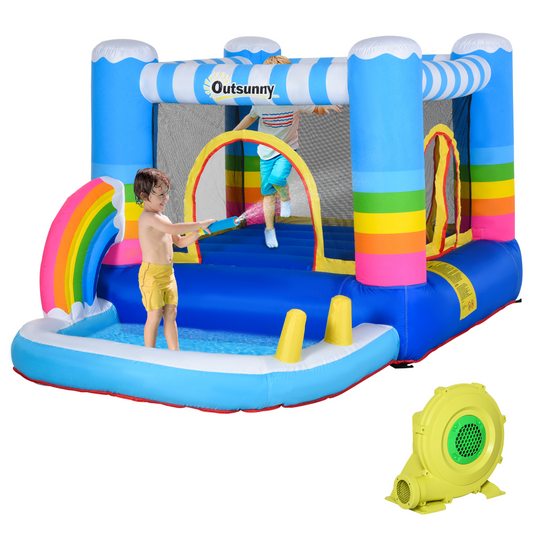 Rainbow Oasis Bouncy Castle & Trampoline Combo for Kids 3-8 Years