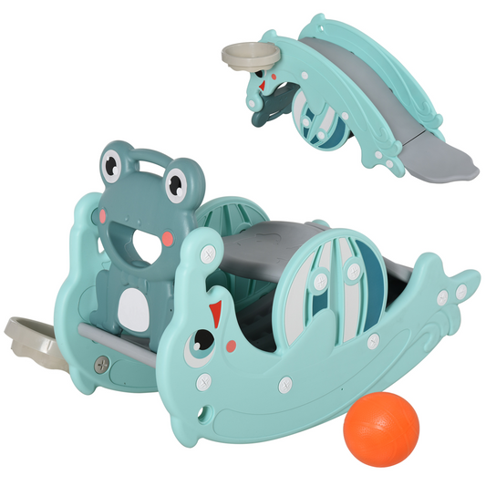 3-in-1 Baby Rocking Horse Portable Slide Basketball Hoop, Age 3-5