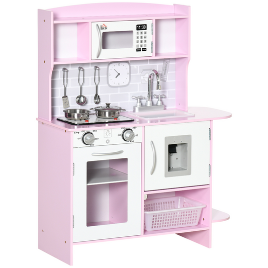 Kitchen Set for Kids W/ Lights Sounds, Microwave, Sink, for Aged 3-6 HOMCOM