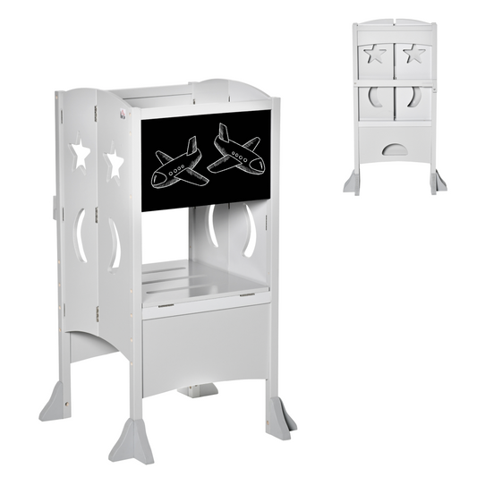 Kids Step Stool Toddler Kitchen Stool with Blackboard Lockable Handrail
