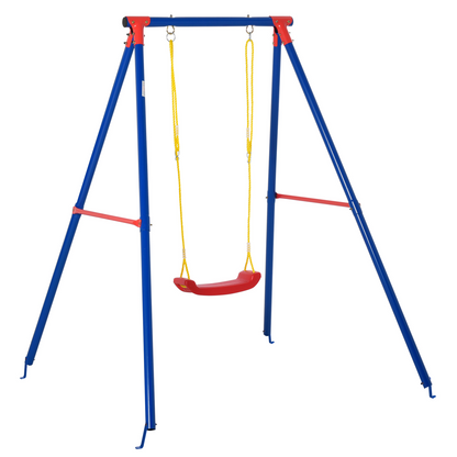 Metal Swing Set w/ Adjustable Rope A-Frame Stand Outdoor Playset Outsunny
