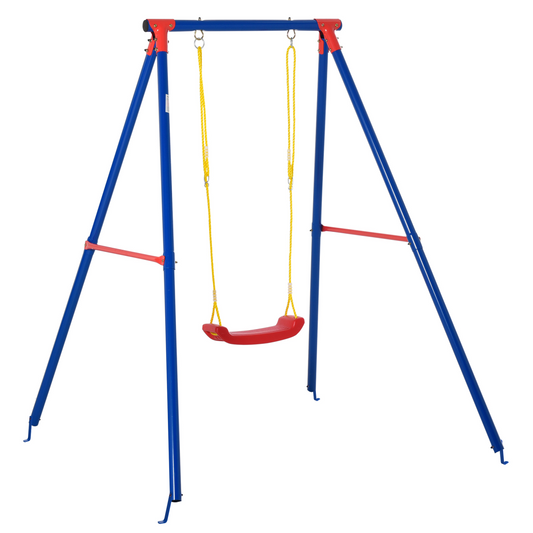 Metal Swing Set w/ Adjustable Rope A-Frame Stand Outdoor Playset Outsunny